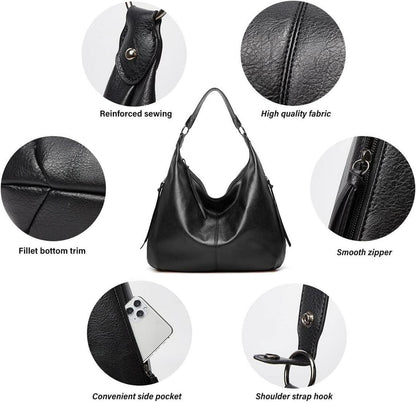 Damen Vintage PU Leder Shopper Tasche mit Reißverschluss