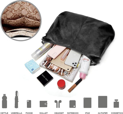 Vintage PU Leather Tote Handbag Women's Hobo Shoulder Bag Zipper