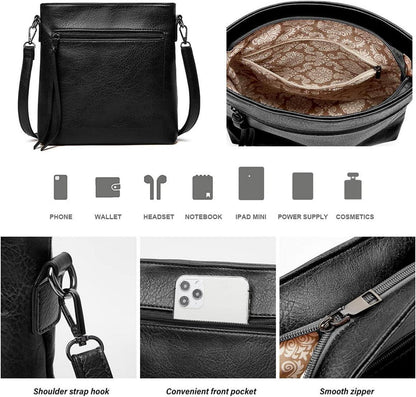Vintage PU Leather Tote Handbag Hobo Shoulder Bag Zipper Closure