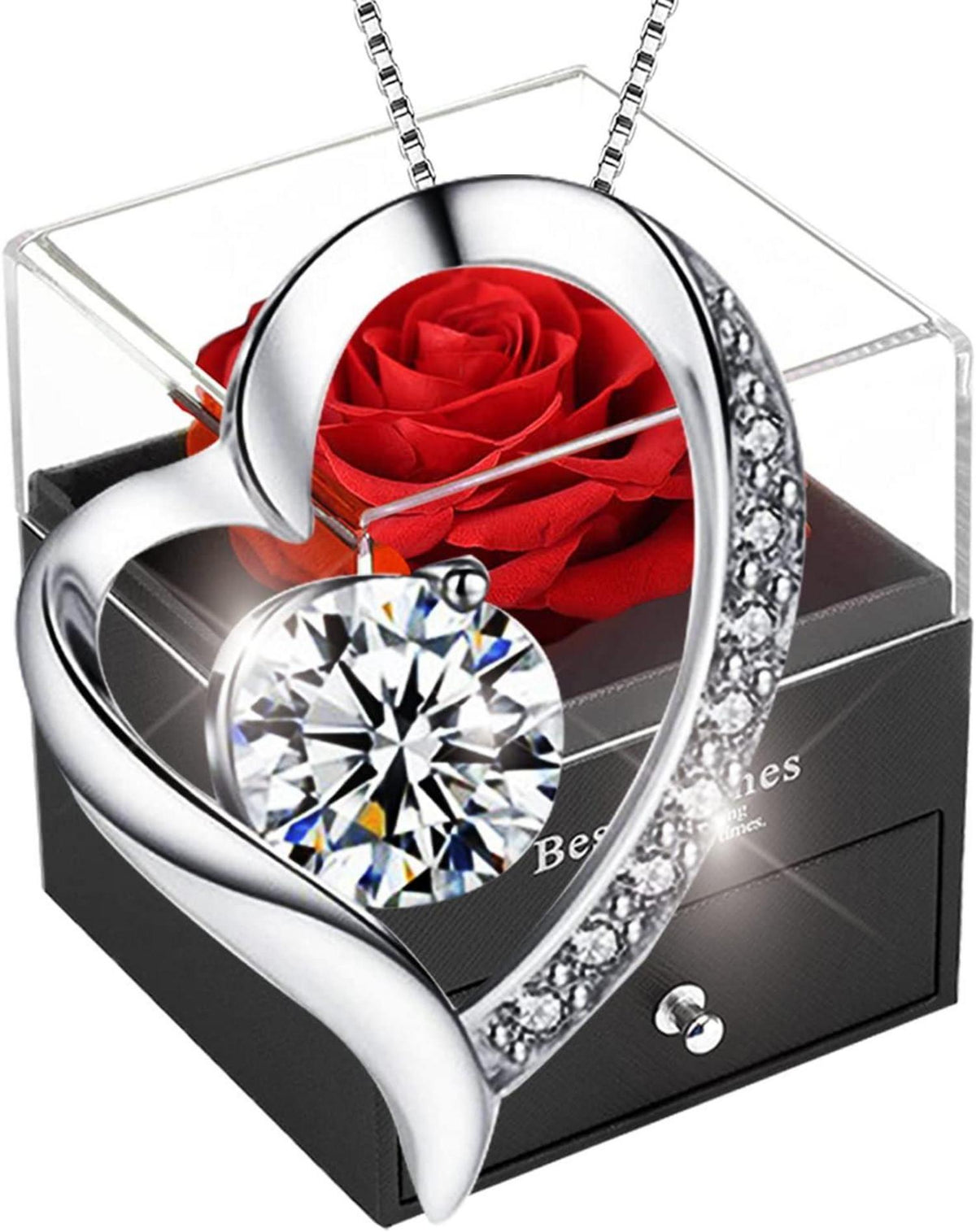 Rote Ewige Rose Herz Halskette 925 Silber Rosen Frauen Geschenk