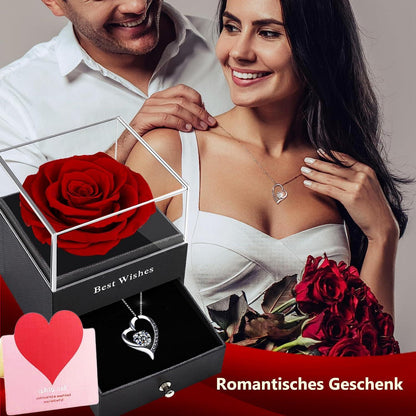 Rote Ewige Rose Herz Halskette 925 Silber Rosen Frauen Geschenk