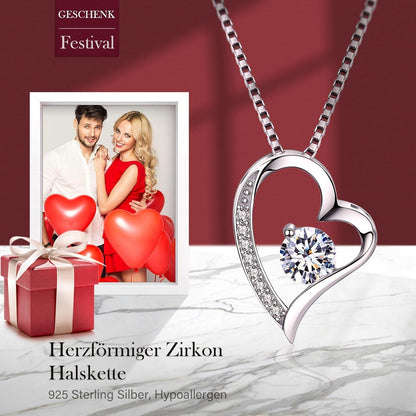 Ewige Rote Rose Herz Halskette Damen 925 Silber Echte Blume Geschenkbox