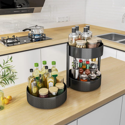 Drehbares Gewürzregal Schwarz Kohlenstoffstahl Lazy Susan Organizer