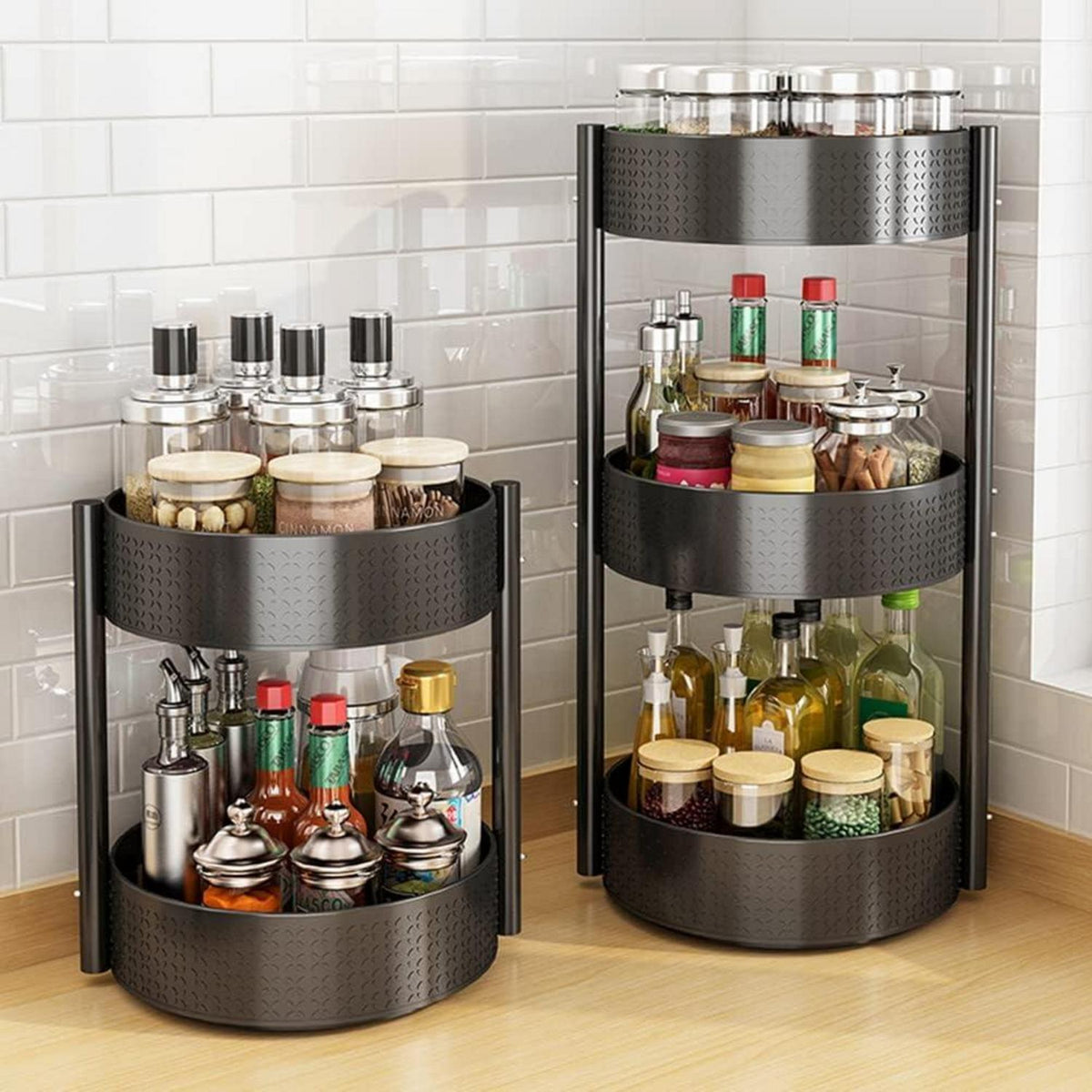 Gewürzregal Drehbar Lazy Susan Schwarz Kohlenstoffstahl Organizer