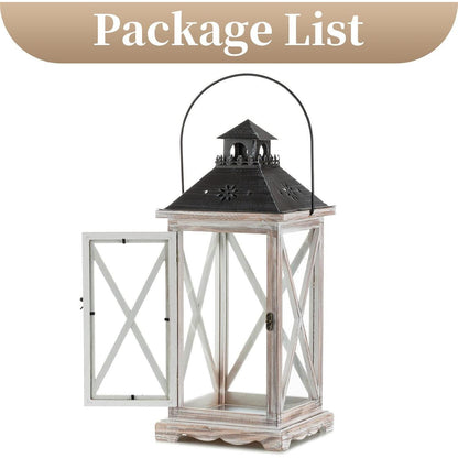 Holz Metall Laterne 48cm Rustikal Bauernhaus Windlicht Hängend Antik Beige