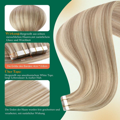 Echthaar Tape Extensions Blond Aschblond 55cm #18/613
