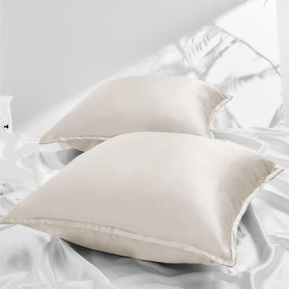 Satin Kissenbezug 80x80 Beige 2er Set Reißverschluss weich