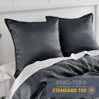 Satin Kissenbezug 80x80 Dark Gray 2er Set mit Reißverschluss