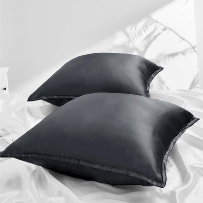 Satin Kissenbezug 80x80 Dark Gray 2er Set mit Reißverschluss