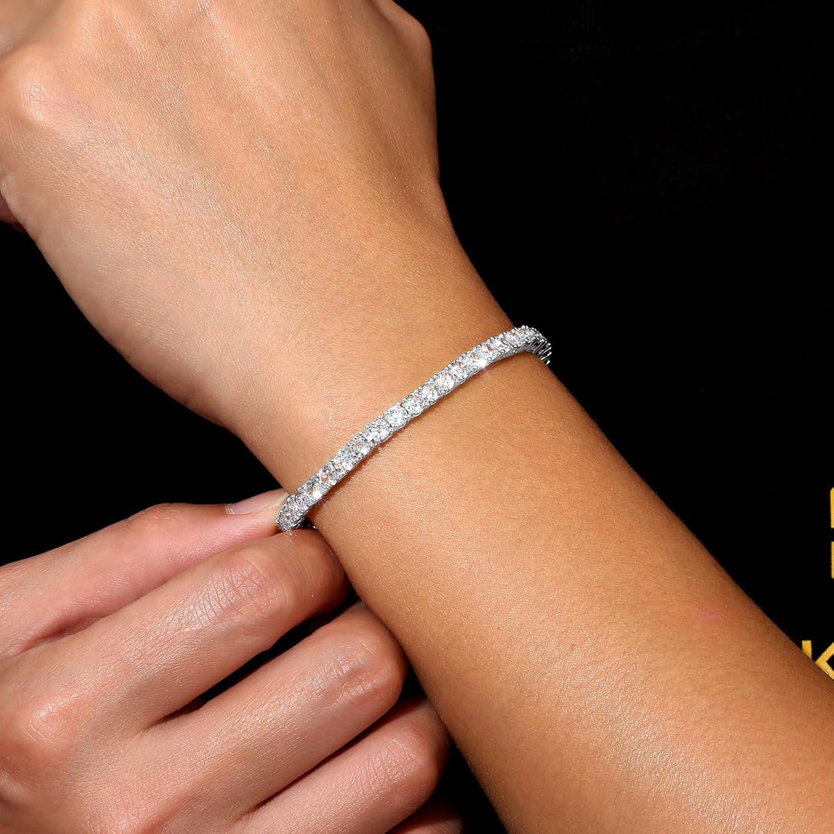 Zirkonia Tennisarmband 14K Gold Weißgold beschichtet 4mm 16,5cm
