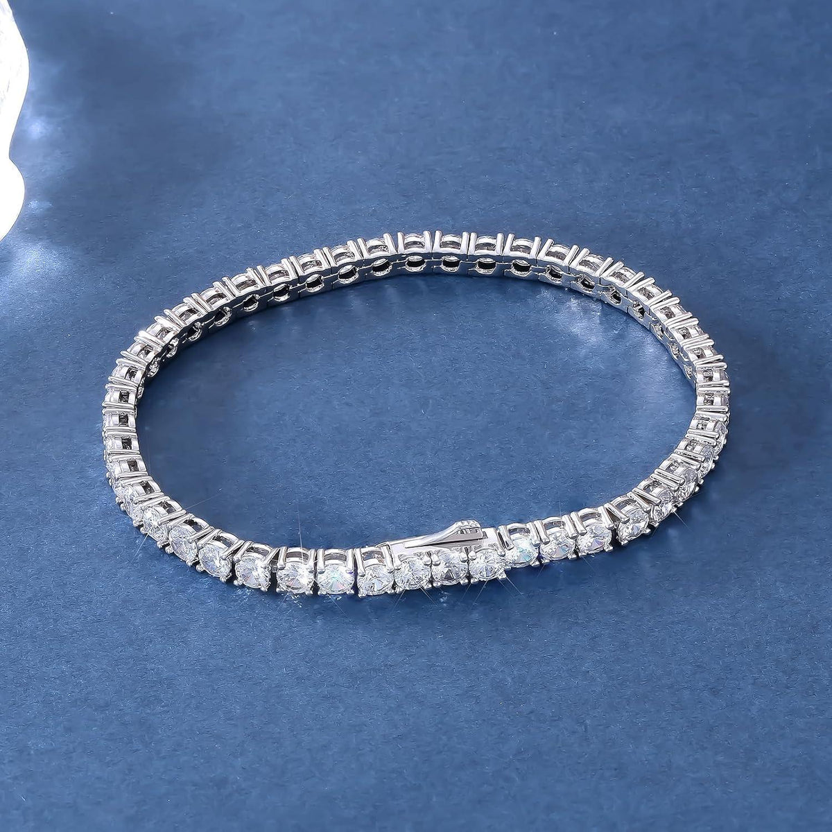 Damen Tennisarmband 14K Weißgold beschichtet Zirkonia Kristall 4mm