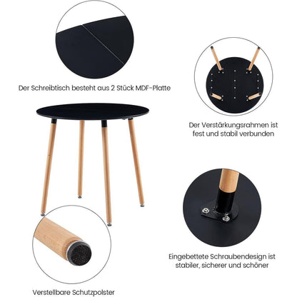 Runder Esstisch mit 4 Stühlen – Nordisches Design Schwarz/Grau