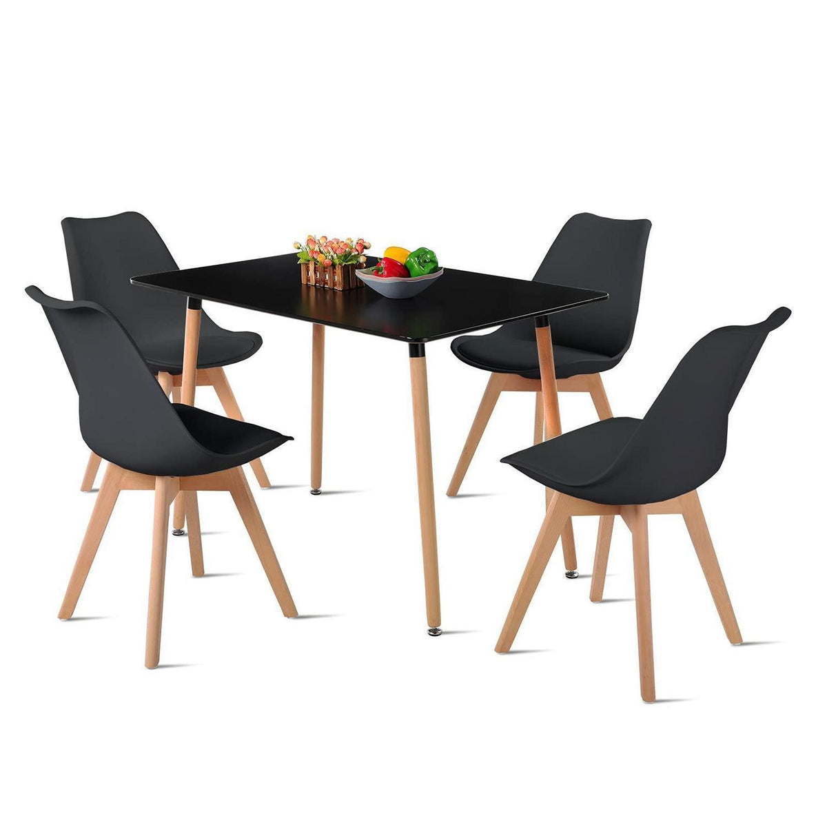 Nordisches Esstisch-Set mit 4 Stühlen – Weiß & Schwarz