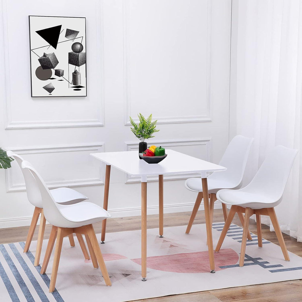 Küchentisch Set 4er-Set Weiß – Essgruppe mit Stühlen 110cm