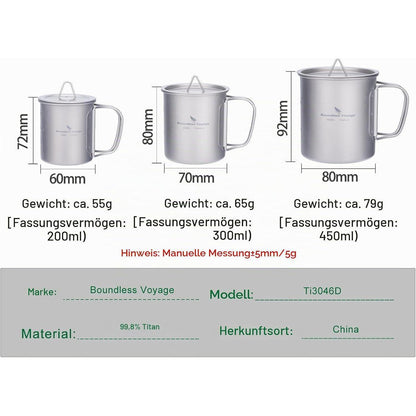 Titan Becher mit Deckel & Griff – Camping Tasse Outdoor 200ml-750ml