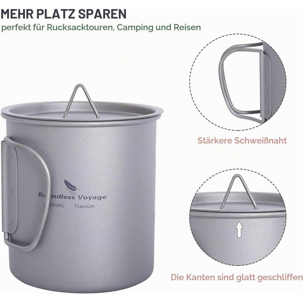 Titan Becher mit Deckel & Griff – Camping Tasse Outdoor 200ml-750ml