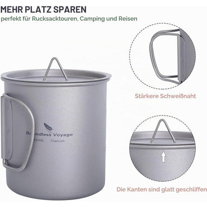 Titan Becher mit Deckel & Griff – Camping Tasse Outdoor 200ml-750ml