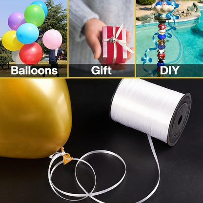 PartyWoo Geschenkband Weiß 450m Glänzendes Ballonband 1