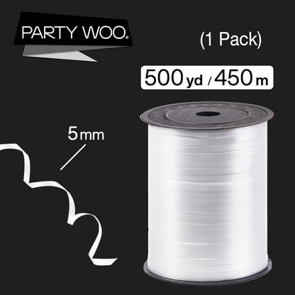 PartyWoo Geschenkband Weiß 450m Glänzendes Ballonband 1