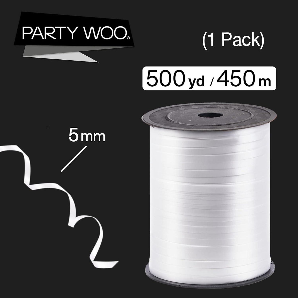 PartyWoo Glänzendes Geschenkband Weiß 450m Dekoband Hochzeit Ballonband