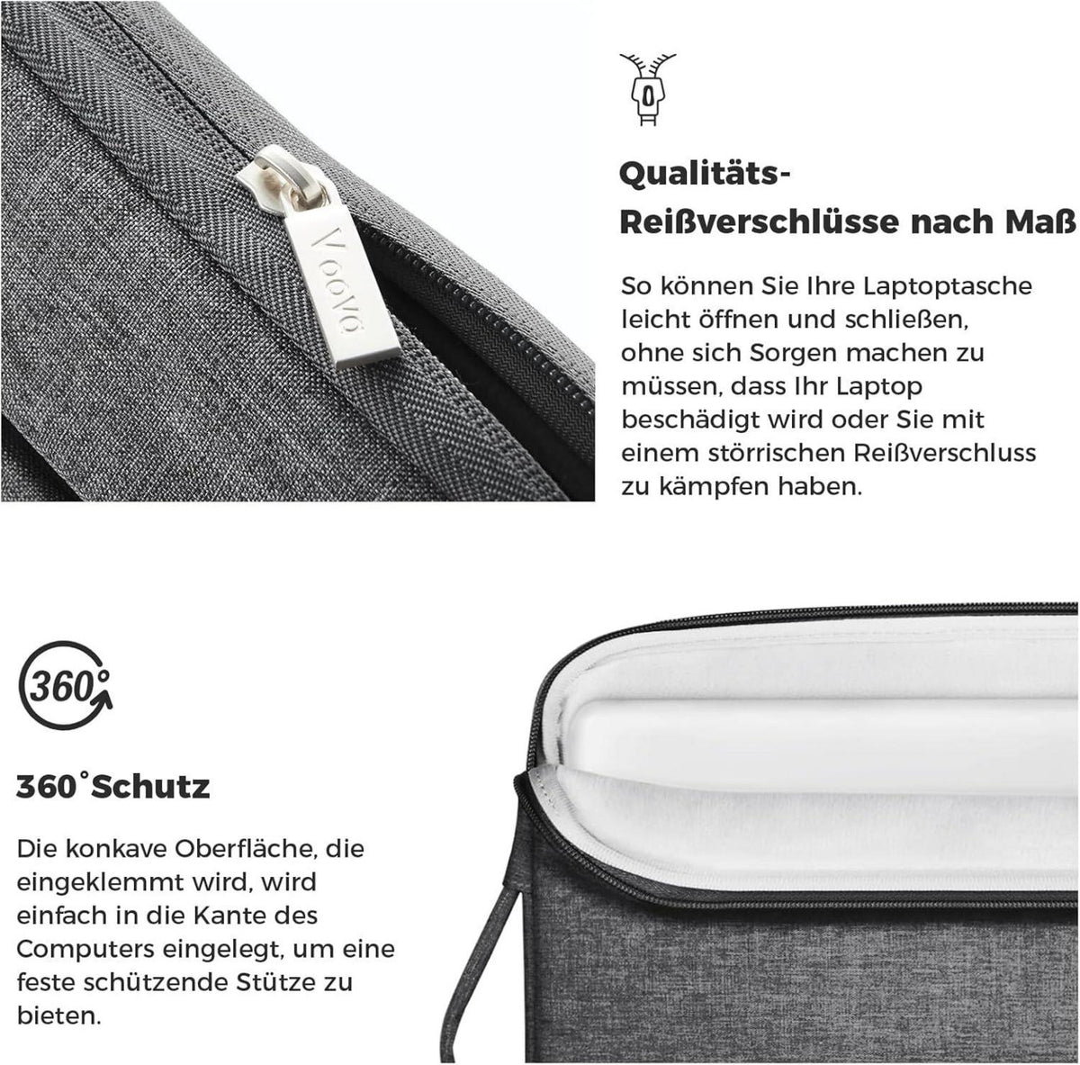 Voova Laptop Hülle 14 14.6 Zoll Wasserdicht Laptoptasche Dunkelgrau
