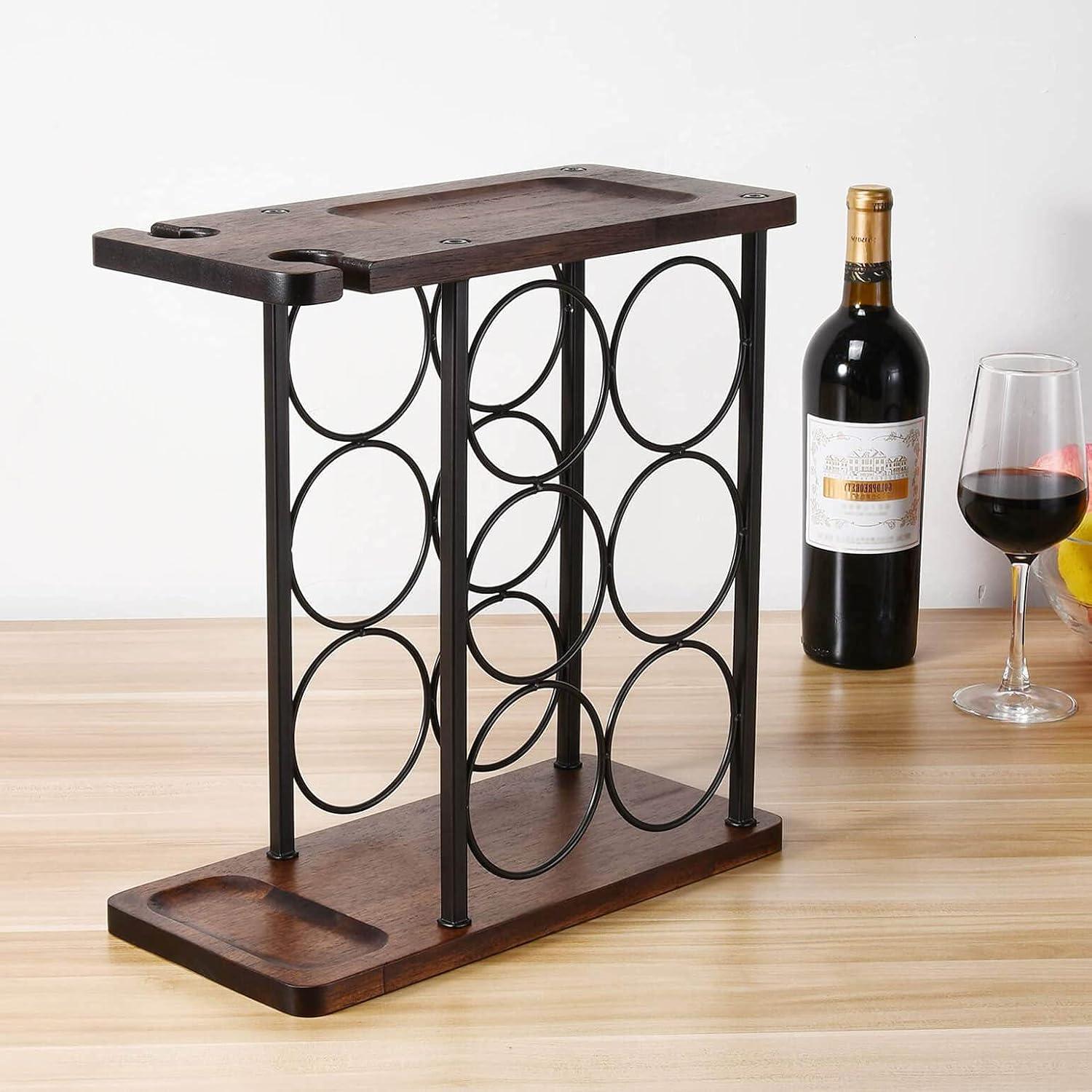 Weinregal mit Glashalter und Tablett, freistehend, Holz