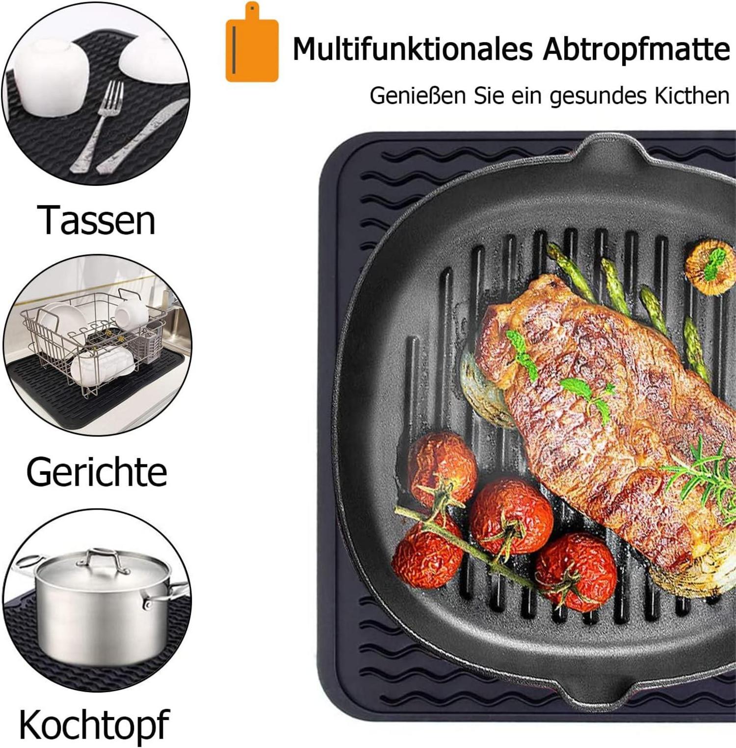 Abtropfmatte Silikon 50x40 cm hitzebeständig rutschfest für Geschirr