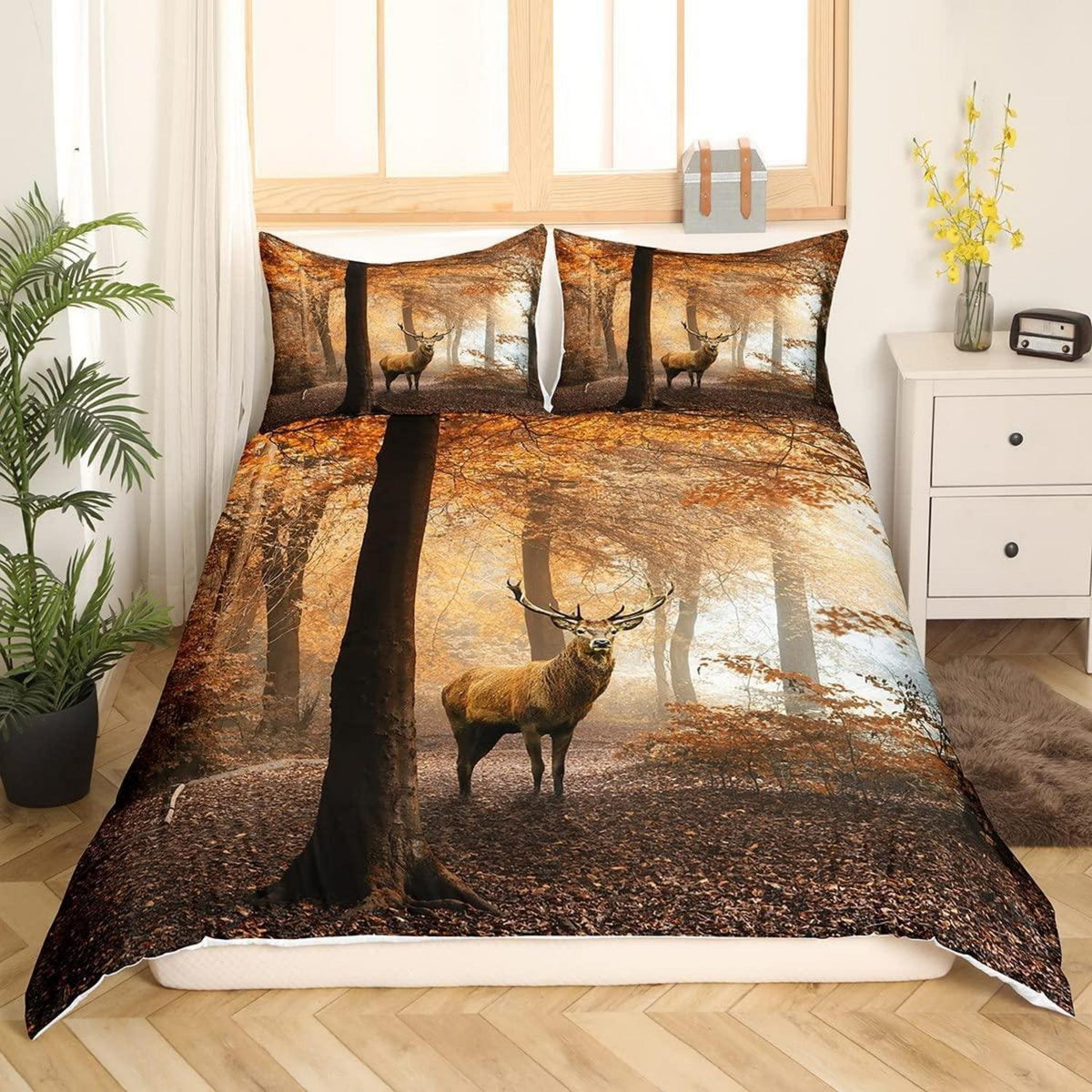Hirsch Bettwäsche Set Braun Wald Motiv 155x220cm