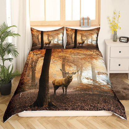 Hirsch Bettwäsche Set Braun Wald Motiv 155x220cm