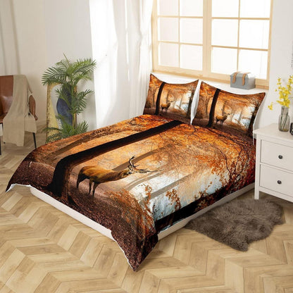 Hirsch Bettwäsche Set Braun Wald Motiv 155x220cm