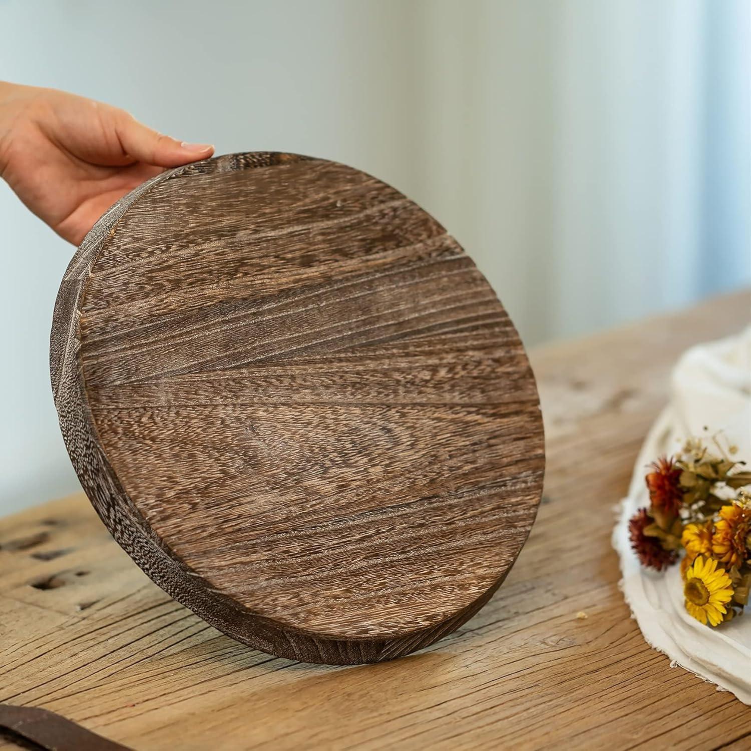 Rundes Holztablett Kerzentablett 29cm Landhaus Stumpenkerzen Teelichter