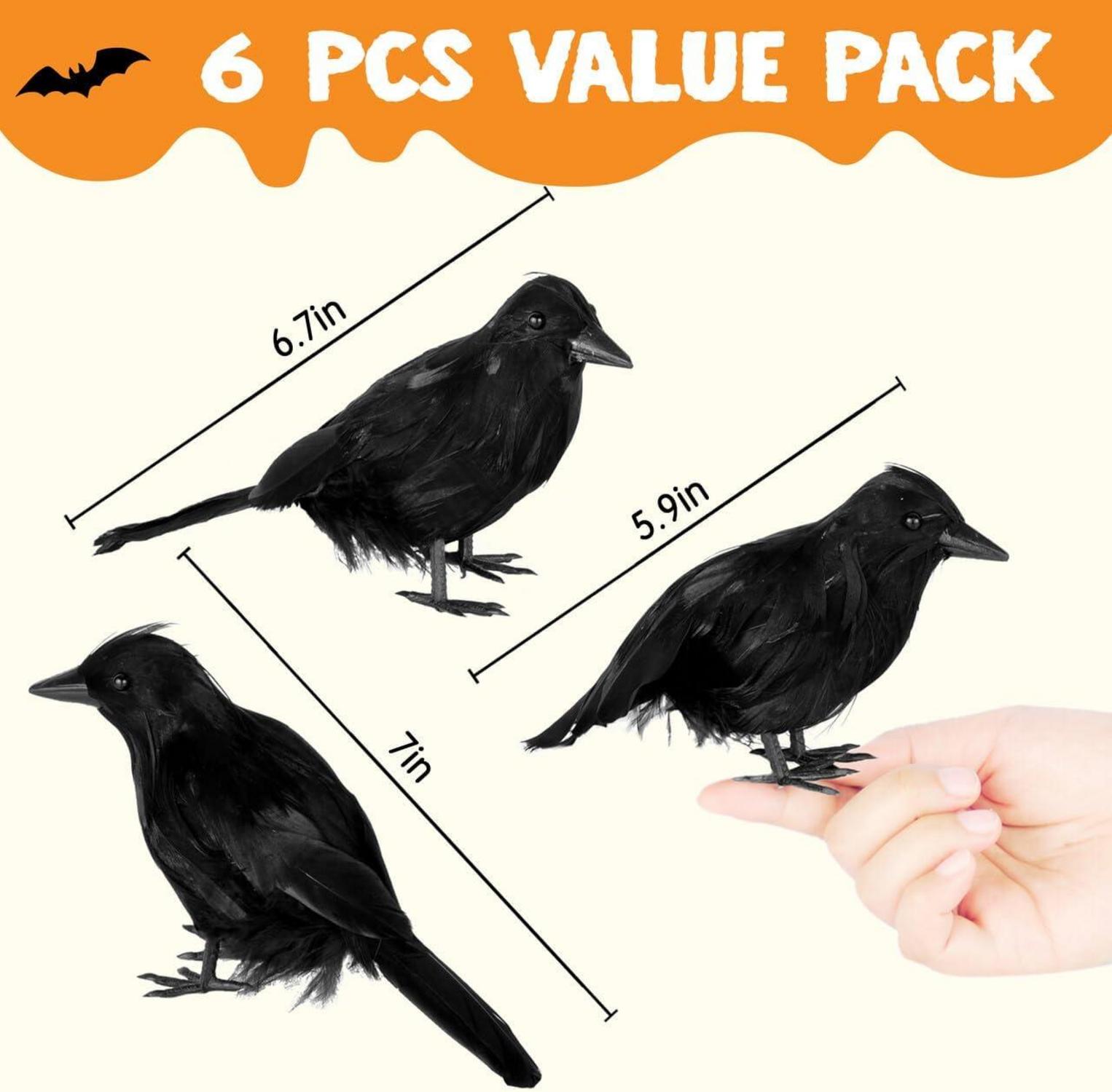 6 Stk. Halloween Krähe Deko Set, Rabe Requisiten für Party & Dekoration - Schwarz