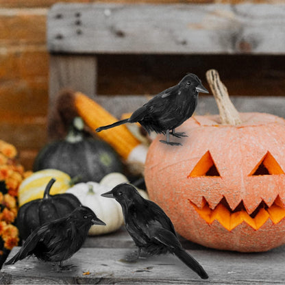 6er Set Halloween Krähen Deko - Realistische Raben für schaurige Party