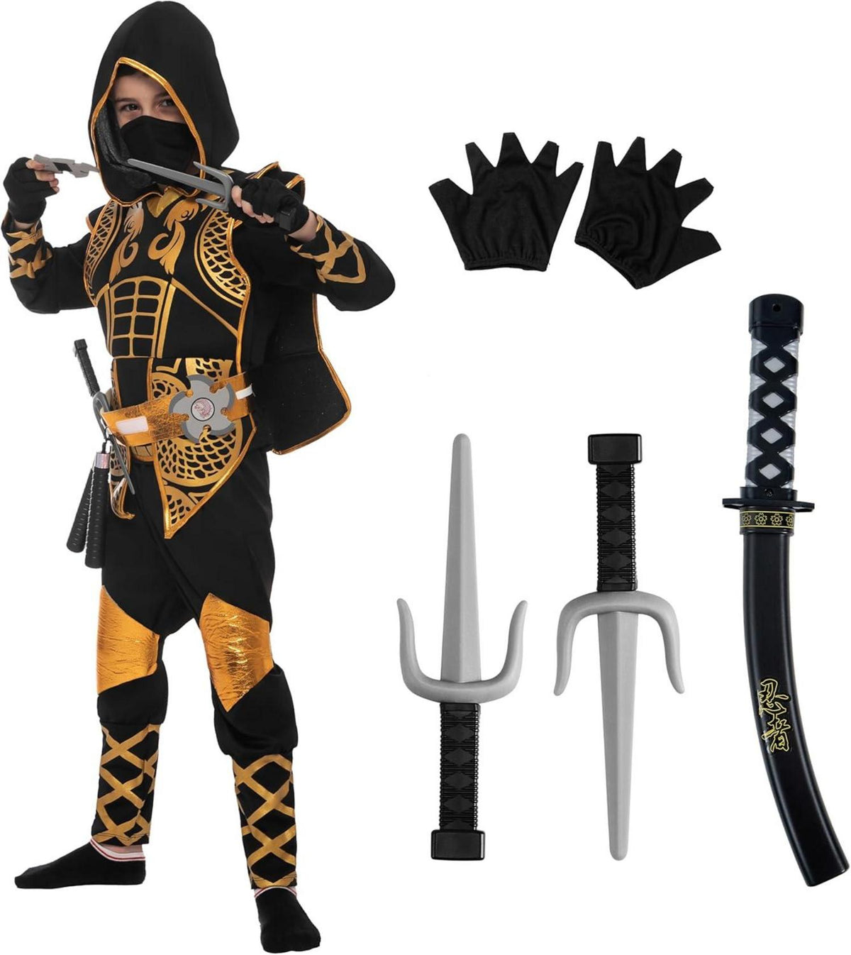Halloween Ninja Kostüm Golden Fighter Kinder Jungen Small Gold