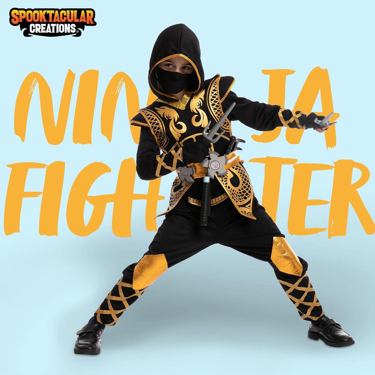 Goldenes Ninja Fighter Kostüm für Kinder Jungen, Größe Small