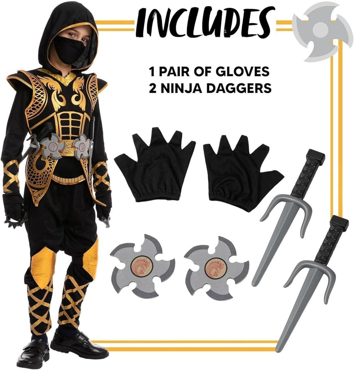 Halloween Ninja Kostüm Golden Fighter Kinder Jungen Small Gold