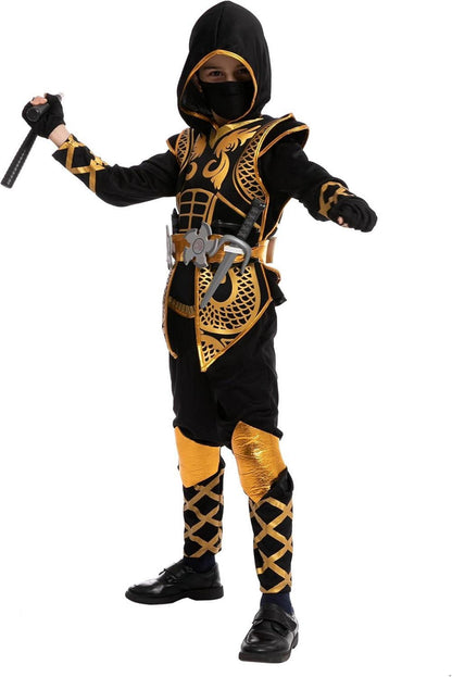 Halloween Golden Ninja Fighter Kostüm für Kinder Jungen- Gold Ninja Outfit 5-7 Jahre