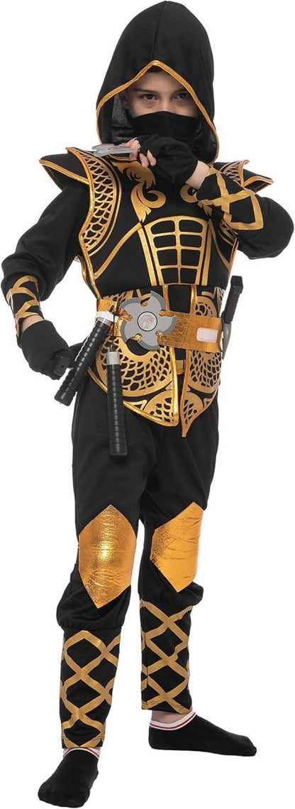 Goldenes Ninja Fighter Kostüm Kinder Jungen Halloween Größe S 5-7 Jahre