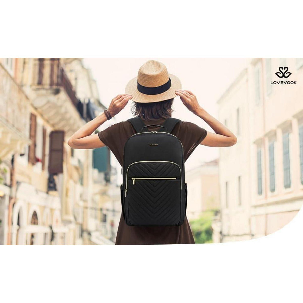 Laptop Rucksack Damen 17,3 Zoll wasserdicht mit Laptopfach A-schwarz