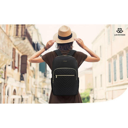 Laptop Rucksack Damen 17,3 Zoll wasserdicht mit Laptopfach A-schwarz