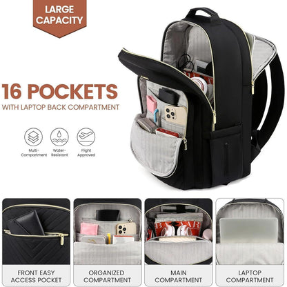 Laptop Rucksack Damen 17,3 Zoll wasserdicht mit Laptopfach A-schwarz