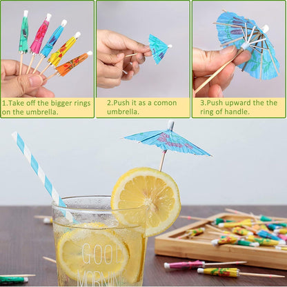 60 Cocktail Schirmchen - Bunte Papierschirmchen für Bar & Party