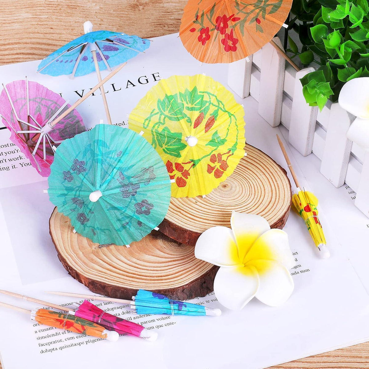60 Cocktail Schirmchen - Bunte Papierschirmchen für Bar & Party