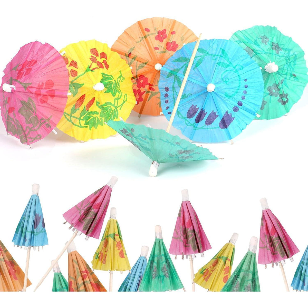 60 Cocktail Schirmchen - Bunte Papierschirmchen für Bar & Party