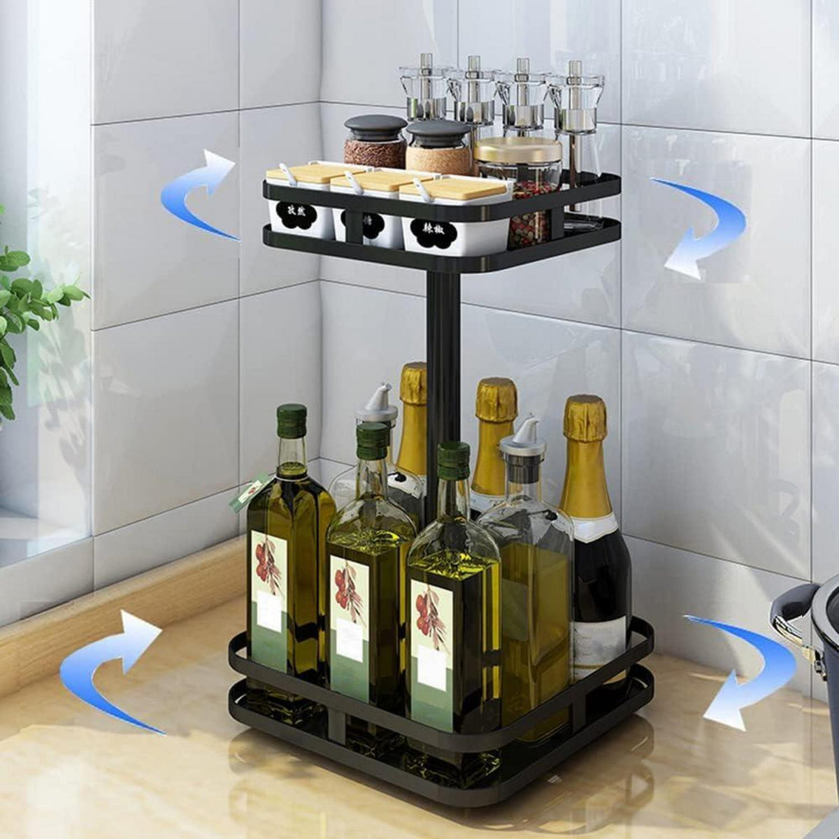 Drehbares Gewürzregal Schwarz 2-Etagen Lazy Susan