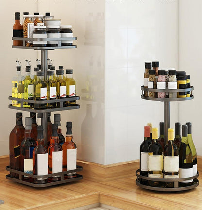 Drehbares Gewürzregal Schwarz 2 Etagen Lazy Susan Quadratisch