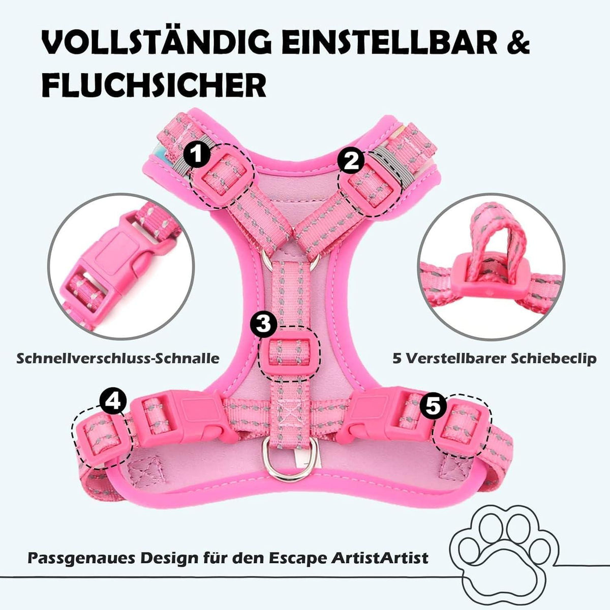 Fluchtsicheres Katzengeschirr und Leine Set reflektierend Grau M