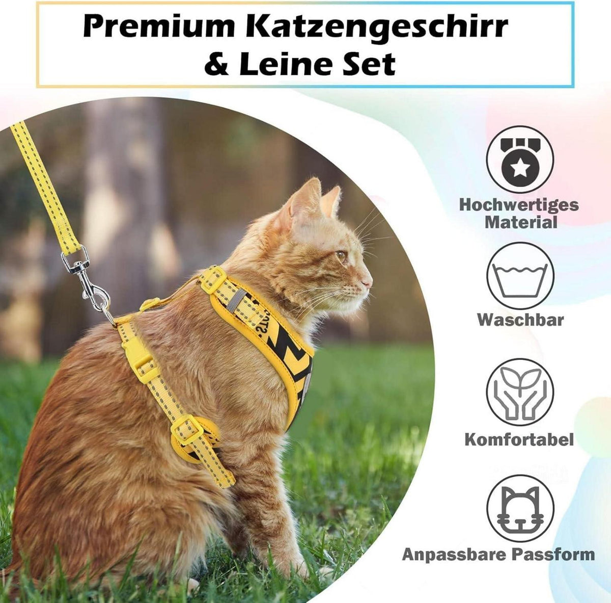Katzengeschirr und Leine Set fluchtsicher Katzenweste grau M M 28 - 46 cm