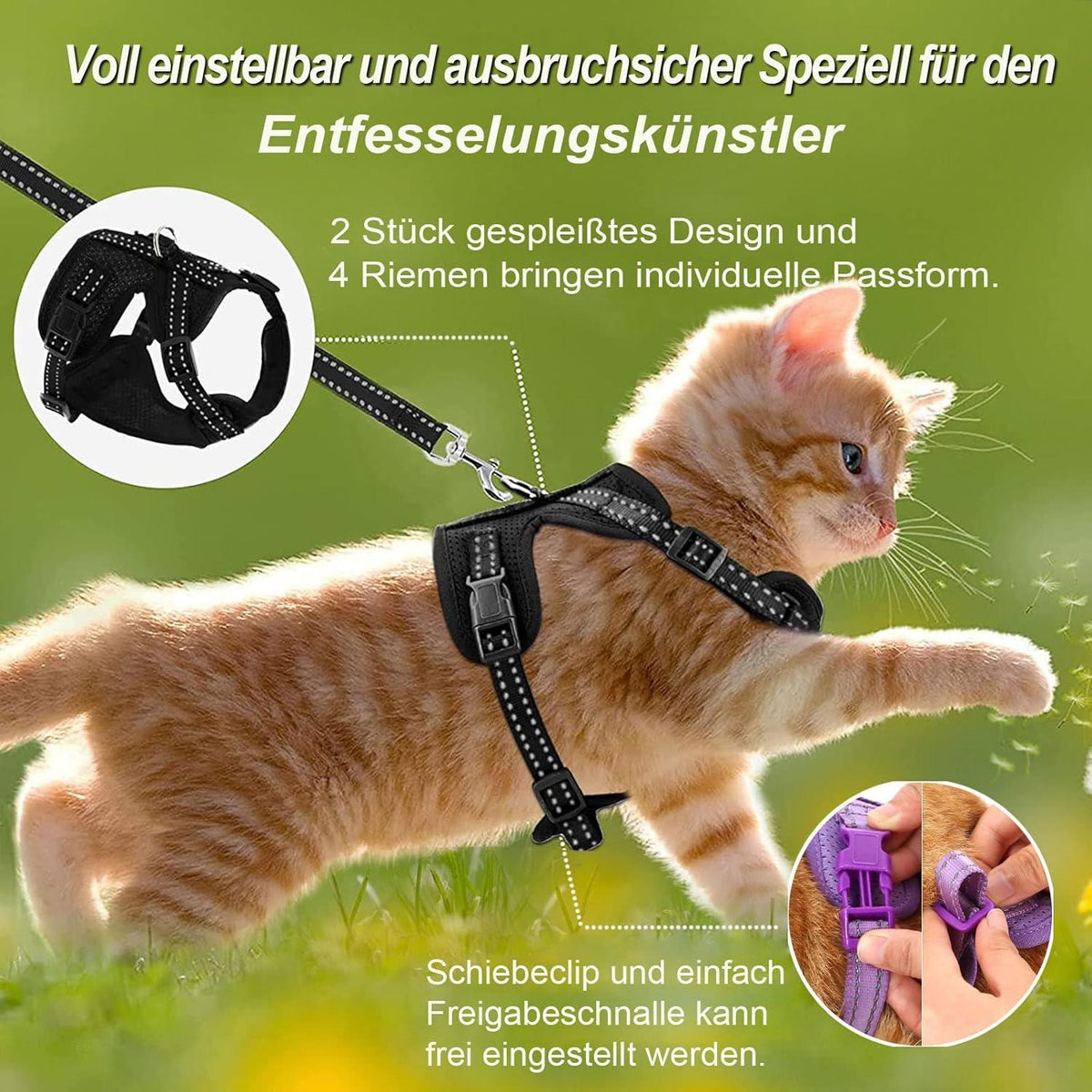 Katzengeschirr Leine Set Fluchtsicher Verstellbar Reflektierende