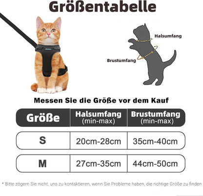 Katzengeschirr und Leine Set Fluchtsicher S Schwarz Reflektierend